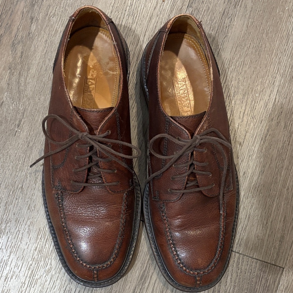 Men's Lands End Split Toe Brown Leather Lace-Up Oxford Dress Shoes